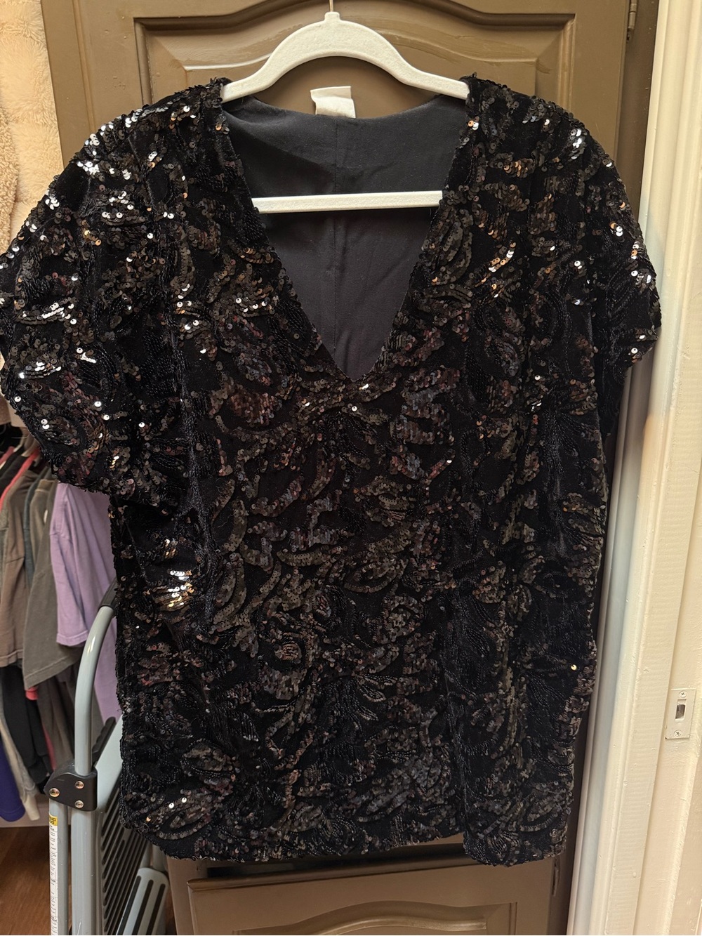 Black Sequin V-Neck Mini Dress